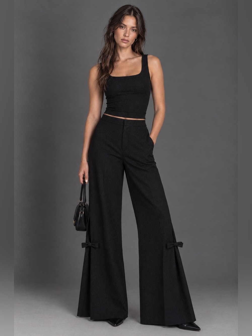 Vintage 90s Moschino Cheap and Chic Black Convertible Wide Leg Bow Pants
